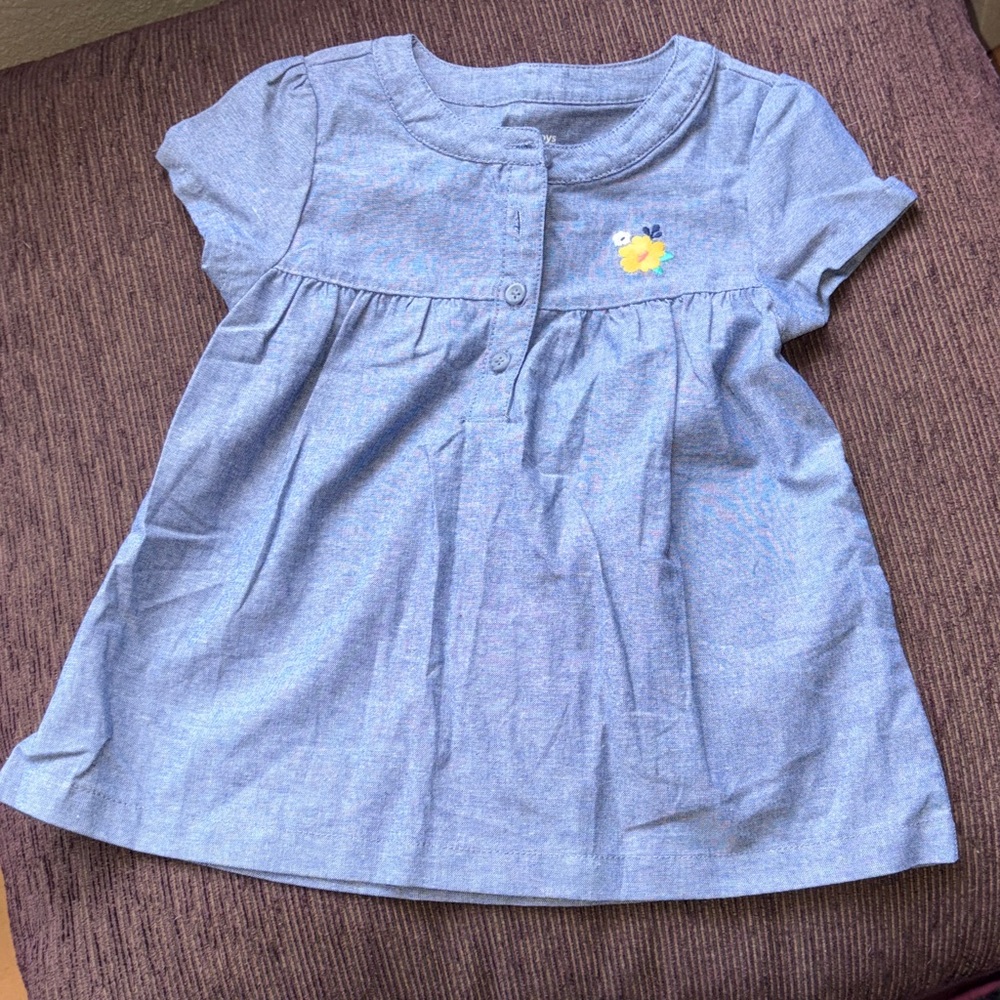 Blue Toddler Shirt with Embroidered Floral Detail